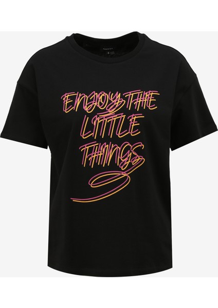 Bisiklet Yaka Baskılı Siyah Kadın T-Shirt F4SL-TST0360