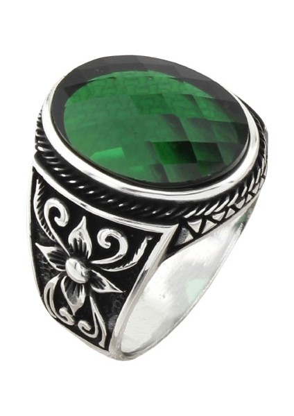 Erkek Yüzük Gümüş 925 Ayar Zirkon Taşlı