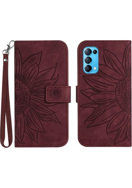 Oppo Oppo 5 4g Kabartmalı Ayçiçeği Flip Cüzdan Telefon Kılıfı Için Pu (Yurt Dışından)