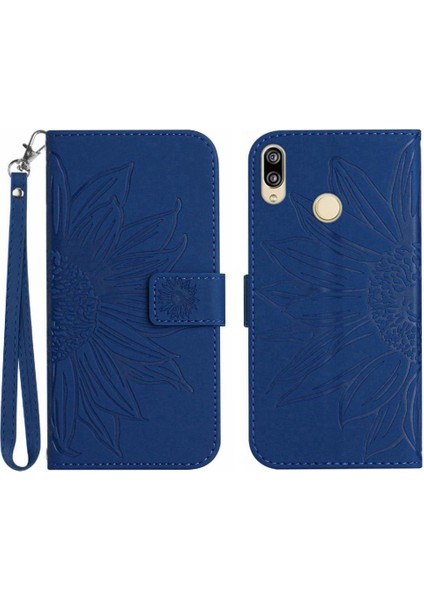 Kart Yuvaları Tutucu Flip Pu ile Huawei P20 Lite Kabartmalı Ayçiçeği Için Kılıf (Yurt Dışından)