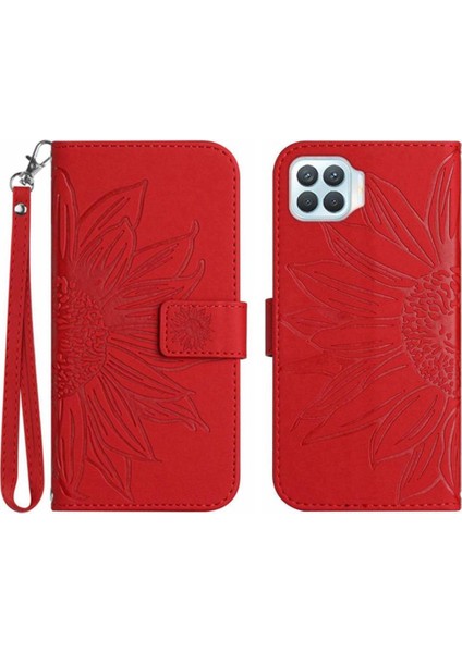 Oppo A93 4g Için Kılıf Kısa Kayış Lüks Pu Deri Kabartmalı Ayçiçeği Flip (Yurt Dışından)