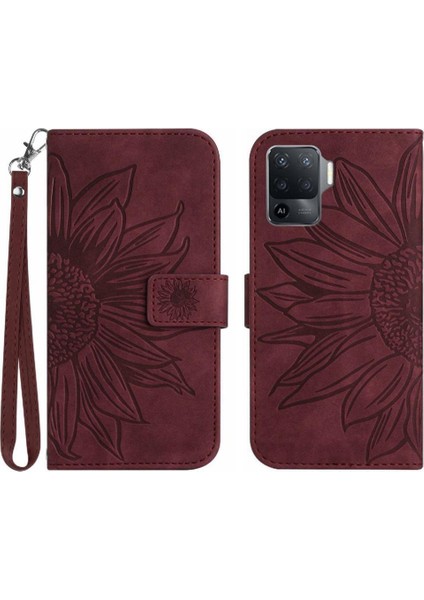 Oppo A54 4g Için KILIF/A16 Lüks Pu Deri Kabartmalı Ayçiçeği Kısa Kayış (Yurt Dışından)