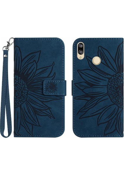 Kart Yuvaları Tutucu Flip Pu ile Huawei P20 Lite Kabartmalı Ayçiçeği Için Kılıf (Yurt Dışından)