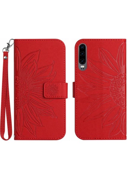 Kart Pu ile Huawei P30 Kabartmalı Ayçiçeği Flip Cüzdan Telefon Kılıfı Için Kılıf (Yurt Dışından)