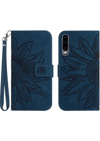 Kart Pu ile Huawei P30 Kabartmalı Ayçiçeği Flip Cüzdan Telefon Kılıfı Için Kılıf (Yurt Dışından)