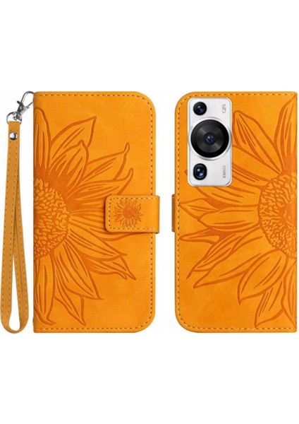 Kart Yuvaları Tutucu Kısa Kayış Lüks Pu Flip ile Huawei P60 Pro Için Kılıf (Yurt Dışından)