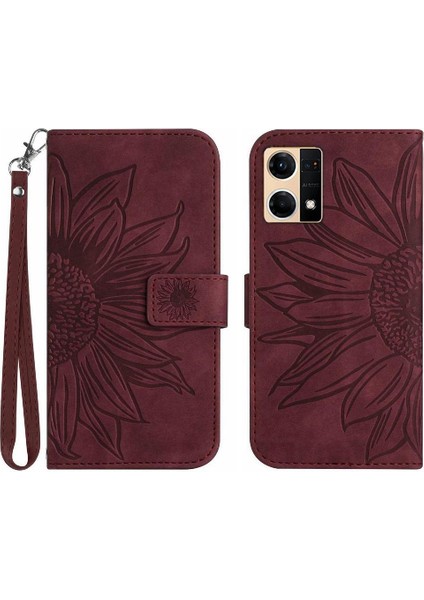 Oppo Için Kılıf Oppo 8 4g Kısa Kayış Kabartmalı Ayçiçeği Flip Cüzdan Telefon (Yurt Dışından)