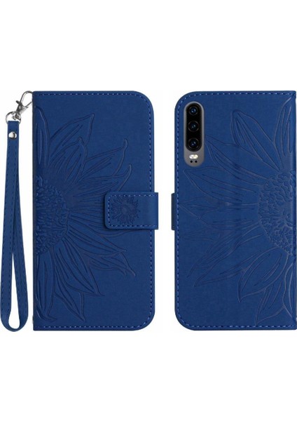 Kart Pu ile Huawei P30 Kabartmalı Ayçiçeği Flip Cüzdan Telefon Kılıfı Için Kılıf (Yurt Dışından)