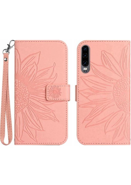 Kart Pu ile Huawei P30 Kabartmalı Ayçiçeği Flip Cüzdan Telefon Kılıfı Için Kılıf (Yurt Dışından)