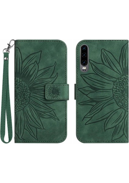 Kart Pu ile Huawei P30 Kabartmalı Ayçiçeği Flip Cüzdan Telefon Kılıfı Için Kılıf (Yurt Dışından)
