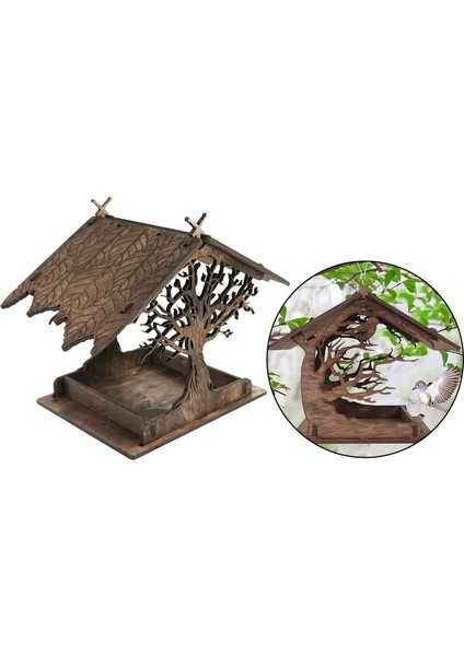 Ahşap Kuş Besleyici, Masif Ahşap Masif Kuş Evi Tohum Besleyici, Çatılı, Kuşları Çekmek Için Siluet Kenarları Bahçe Dekor Hediyeleri (Yurt Dışından)