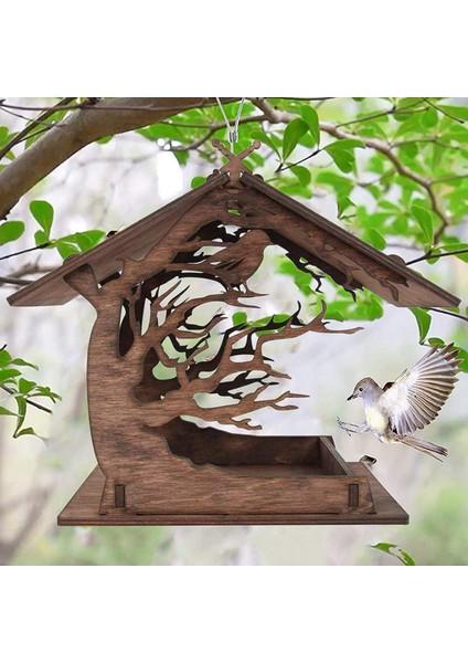 Ahşap Kuş Besleyici, Masif Ahşap Masif Kuş Evi Tohum Besleyici, Çatılı, Kuşları Çekmek Için Siluet Kenarları Bahçe Dekor Hediyeleri (Yurt Dışından) modelleri