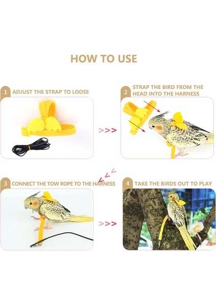 Sarı Stil L Beden 2m Ayarlanabilir Kuş Papağan Koşum Tasma Kiti Açık Uçan Eğitim Halatı Kanatlı Küçük Orta Kuş Papağanı Budgie Oiseaux (Yurt Dışından)