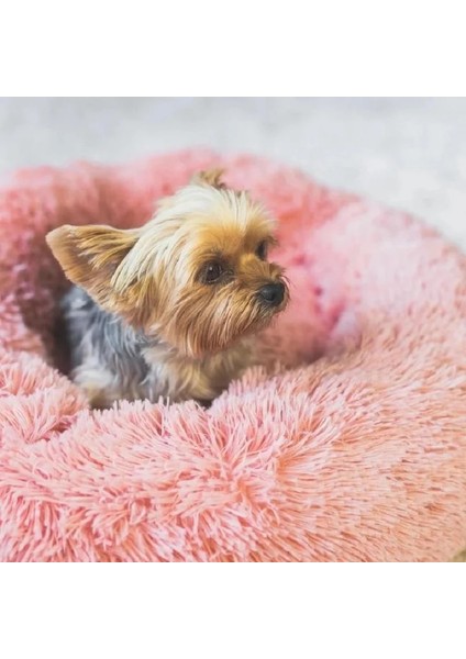 Beyaz Stil S Çapı 50CM Köpek Yatağı Uzun Peluş Dount Sepeti Sakinleştirici Kedi Yatakları Hondenmand Pet Kulübesi Ev Yumuşak Kabarık Yastık Uyku Tulumu Büyük Köpekler Için Mat (Yurt Dışından) fırsatları