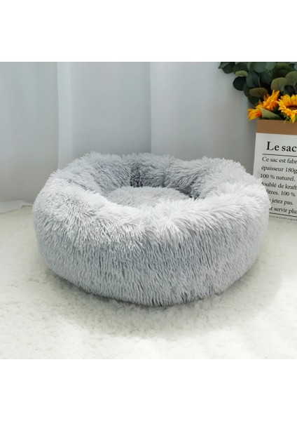 Açık Gri Tarzı Çap 40CM Pet Köpek Yatağı Sıcak Polar Yuvarlak Köpek Kulübesi Evi Uzun Peluş Kış Evcil Orta Büyük Köpekler Için Köpek Yatakları Kediler Yumuşak Kanepe Minder Paspasları (Yurt Dışından)