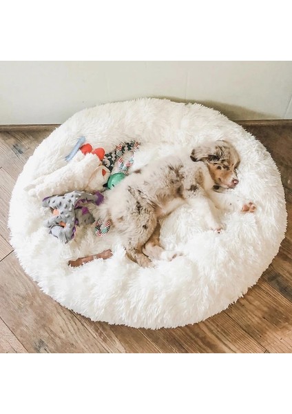 Koyu Gri Stil S Çapı 50CM Köpek Yatağı Uzun Peluş Dount Sepeti Sakinleştirici Kedi Yatakları Hondenmand Pet Kulübesi Ev Yumuşak Kabarık Yastık Uyku Tulumu Büyük Köpekler Için Mat (Yurt Dışından) fiyatları