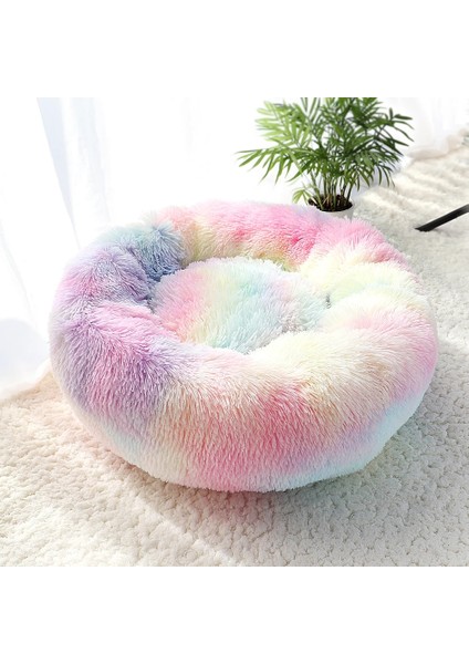 Renkli Stil Çap 40CM Pet Köpek Yatağı Sıcak Polar Yuvarlak Köpek Kulübesi Evi Uzun Peluş Kış Evcil Orta Büyük Köpekler Için Köpek Yatakları Kediler Yumuşak Kanepe Minder Paspasları (Yurt Dışından)