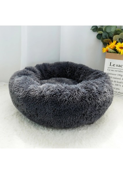 Koyu Gri Tarzı Çap 50CM Pet Köpek Yatak Mat Kabarık Sakinleştirici Köpek Yatak Battaniye Uzun Peluş Kedi Köpek Evi Yatakları Hondenmand Yuvarlak Şezlong Kanepe Uyku Tulumu Kulübesi (Yurt Dışından)