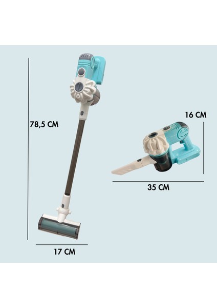 Oyuncak Süpürge Dikey Süpürge Seti 3 Başlıklı Pilli Dyson Süpürgem