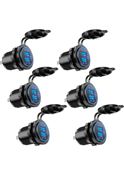 6x Hızlı Şarj 3.0 Çift USB Araç Şarj Cihazı 12 V 36 W USB Hızlı Şarj Cihazı Anahtarı ile Tekne Motosiklet Kamyon Golf Arabası Mavi (Yurt Dışından)