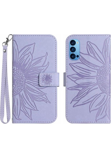 Kart Yuvaları Tutucu Kabartmalı Ayçiçeği Pu ile Oppo Oppo 4 Pro 5g Için Telefon Kılıfı (Yurt Dışından)