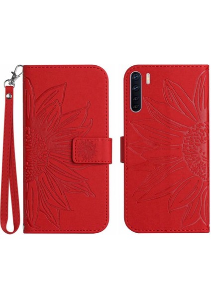 Kart Yuvaları Pu ile Oppo Oppo 3 4g Kısa Kayış Kabartmalı Ayçiçeği Için Telefon Kılıfı (Yurt Dışından)
