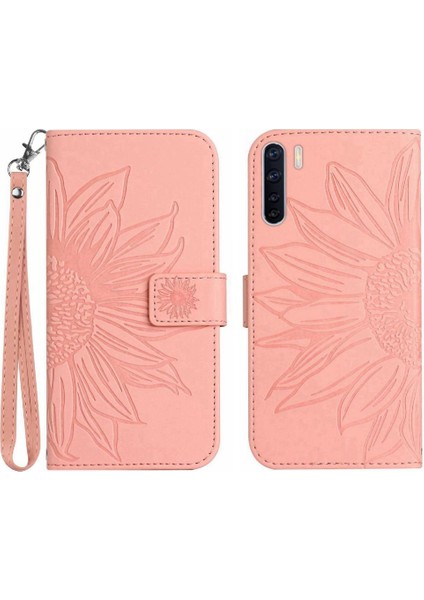 Kart Yuvaları Pu ile Oppo Oppo 3 4g Kısa Kayış Kabartmalı Ayçiçeği Için Telefon Kılıfı (Yurt Dışından)