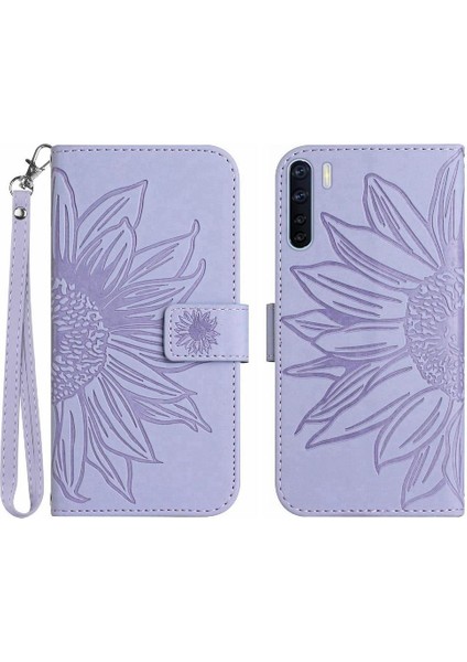 Kart Yuvaları Pu ile Oppo Oppo 3 4g Kısa Kayış Kabartmalı Ayçiçeği Için Telefon Kılıfı (Yurt Dışından)