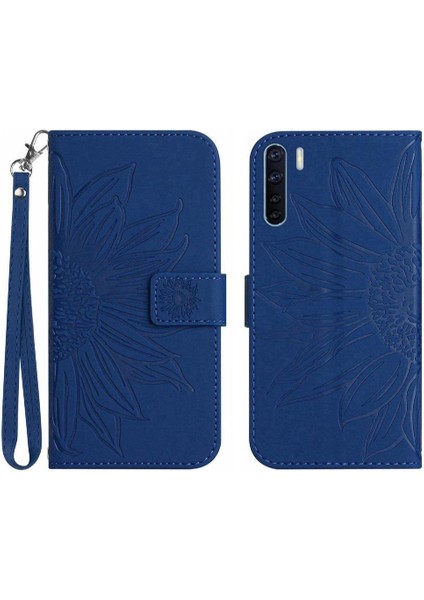 Kart Yuvaları Pu ile Oppo Oppo 3 4g Kısa Kayış Kabartmalı Ayçiçeği Için Telefon Kılıfı (Yurt Dışından)