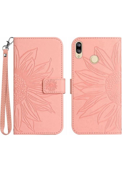 Kart Yuvaları Tutucu Flip Pu ile Huawei P20 Lite Kabartmalı Ayçiçeği Için Telefon Kılıfı (Yurt Dışından)