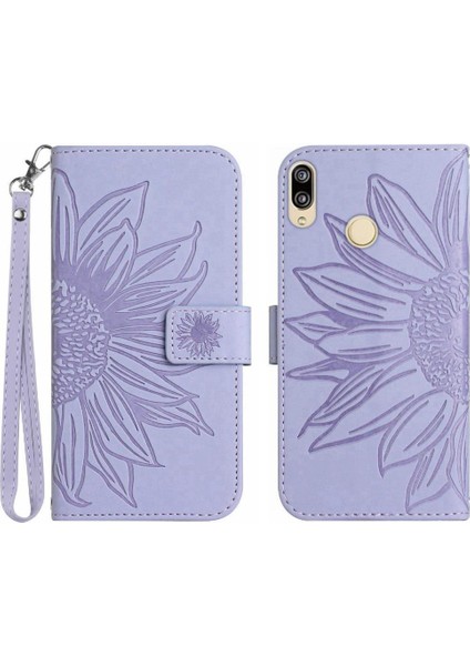Kart Yuvaları Tutucu Flip Pu ile Huawei P20 Lite Kabartmalı Ayçiçeği Için Telefon Kılıfı (Yurt Dışından)