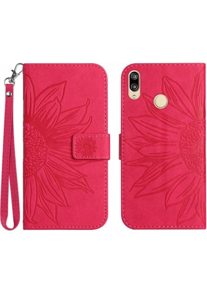 Kart Yuvaları Tutucu Flip Pu ile Huawei P20 Lite Kabartmalı Ayçiçeği Için Telefon Kılıfı (Yurt Dışından)