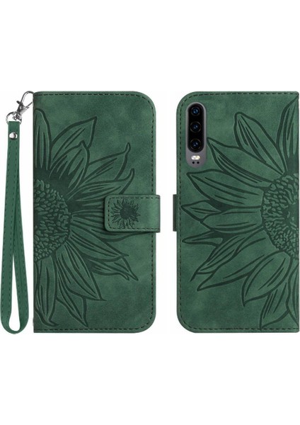 Kart Pu ile Huawei P30 Kabartmalı Ayçiçeği Flip Cüzdan Için Telefon Kılıfı (Yurt Dışından)