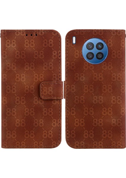 Için Huawei Nova 8i Çift 8 Kabartmalı Kickstand Kart Tutucu Pu Telefon Kılıfı (Yurt Dışından)