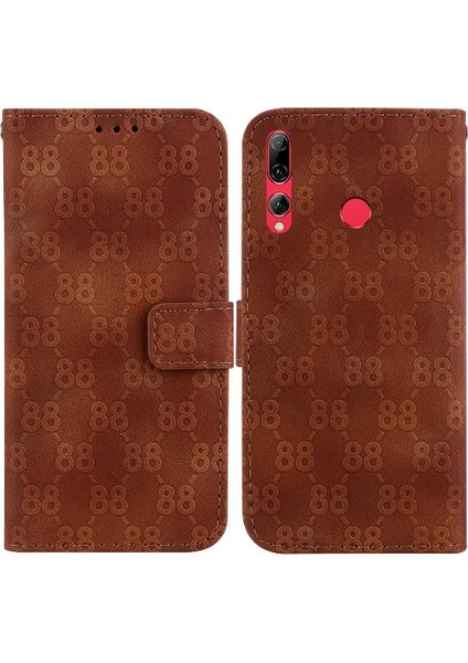 Için Huawei P Akıllı Artı 2019 Cüzdan Çift 8 Kabartmalı Pu Telefon Kılıfı (Yurt Dışından)
