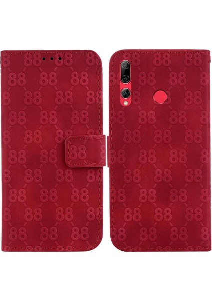 Için Huawei P Akıllı Artı 2019 Cüzdan Çift 8 Kabartmalı Pu Telefon Kılıfı (Yurt Dışından)