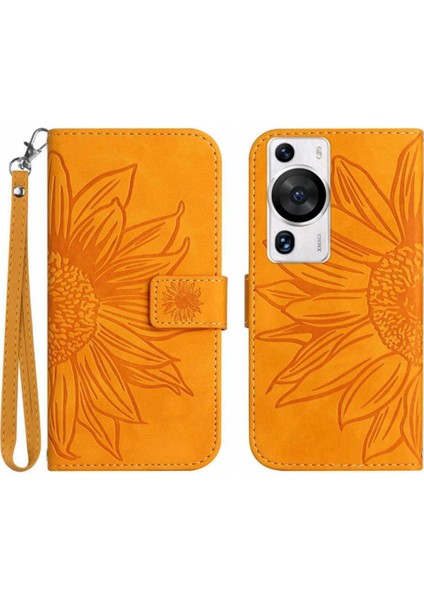 Kart Yuvaları Tutucu Kısa Kayış Lüks Pu Flip ile Huawei P60 Pro Için Telefon Kılıfı (Yurt Dışından)