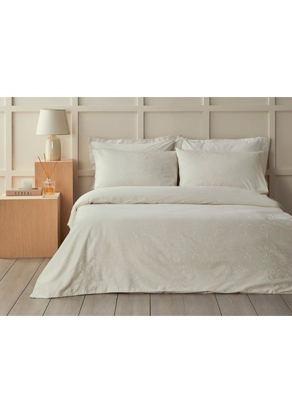 Elegant Crown Pamuk Saten King Size Nevresim Takımı Fildişi