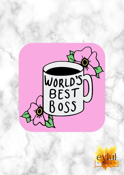 The Office World's Best Boss Baskılı Özel Tasarım Baskılı Mdf Kare Bardak Altlığı