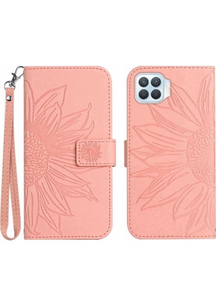 Oppo A93 4g Için Kılıf Kısa Kayış Lüks Pu Deri Kabartmalı Ayçiçeği Flip (Yurt Dışından)