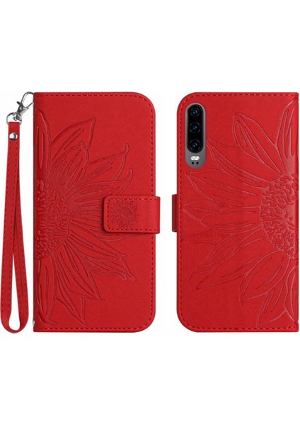 Kart Pu ile Huawei P30 Kabartmalı Ayçiçeği Flip Cüzdan Telefon Kılıfı Için Kılıf (Yurt Dışından)
