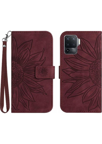 Oppo A54 4g Için KILIF/A16 Lüks Pu Deri Kabartmalı Ayçiçeği Kısa Kayış (Yurt Dışından)