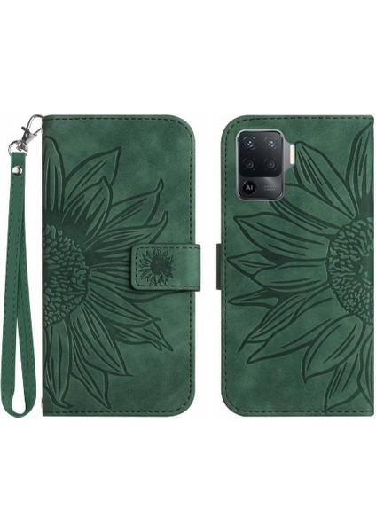 Oppo A54 4g Için KILIF/A16 Lüks Pu Deri Kabartmalı Ayçiçeği Kısa Kayış (Yurt Dışından)