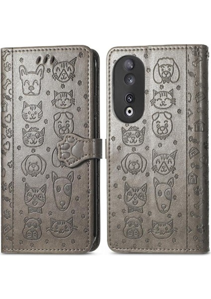 Huawei Onur Için Kılıf 90 5g Deri Kılıf Karikatür Hayvanlar Kısa Kayış Flip (Yurt Dışından)