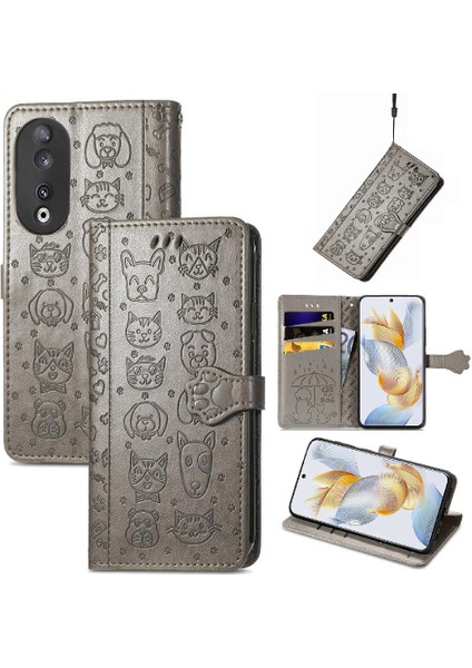 Huawei Onur Için Kılıf 90 5g Deri Kılıf Karikatür Hayvanlar Kısa Kayış Flip (Yurt Dışından) modelleri