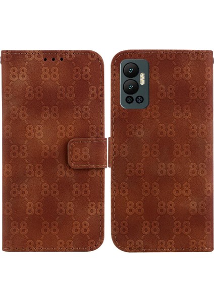 Infinix Sıcak 12 Kickstand Pu Deri Çift 8 Kabartmalı Kapak Için Telefon Kılıfı (Yurt Dışından)