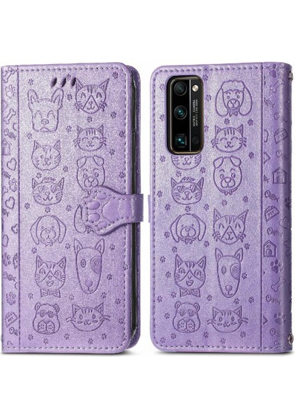 Huawei Onur 30 Pro Karikatür Hayvanlar Için Kılıf Kapak Çevirin Deri Kılıf Kısa (Yurt Dışından)