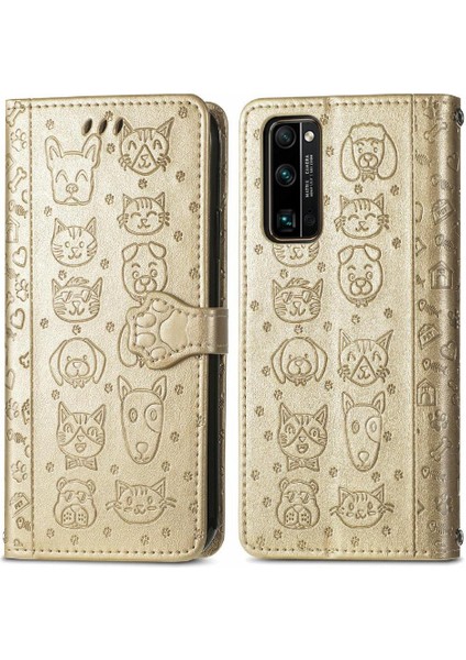 Huawei Onur 30 Pro Karikatür Hayvanlar Için Kılıf Kapak Çevirin Deri Kılıf Kısa (Yurt Dışından)