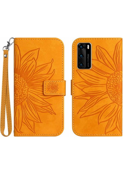 Kart Yuvaları ile Huawei P40 Için Kılıf Tutucu Flip Cüzdan Telefon Kılıfı Kabartmalı (Yurt Dışından)