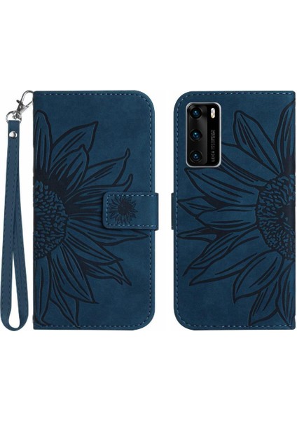 Kart Yuvaları ile Huawei P40 Için Kılıf Tutucu Flip Cüzdan Telefon Kılıfı Kabartmalı (Yurt Dışından)
